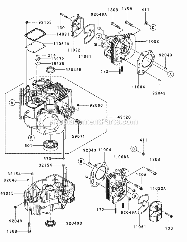Kawasaki Fx850-S11 Cylinder & Crankcase Diagram and Parts List for S6031-KW 53DI8DU6050-31HP Cub Cadet Lawn Tractor